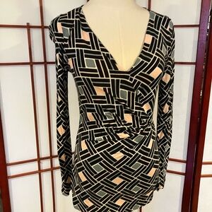 Jennifer Lopez Black and Pastel Geometric Top Small